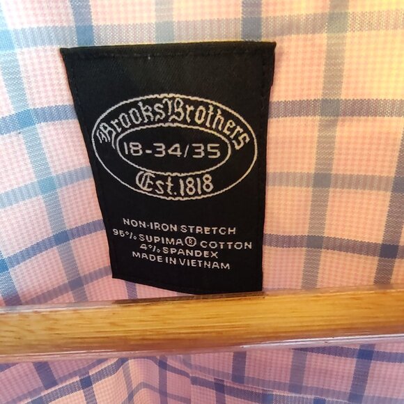 Brooks Brothers Pink/Blue Plaid Button Down Dress Shirt - Size 18 34/35 - Picture 2 of 5